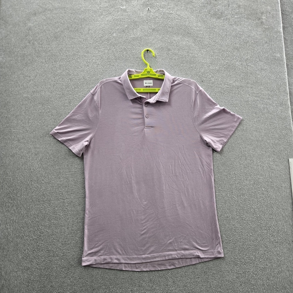 Lululemon Men Polo L Lavender Evolution Activewear Logo Button Short Sleeve